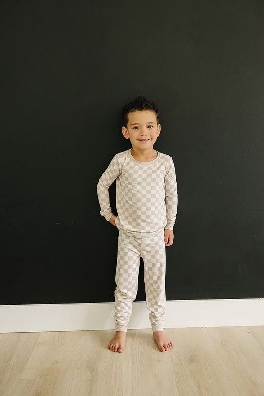 Taupe Checkered Bamboo Cozy Set