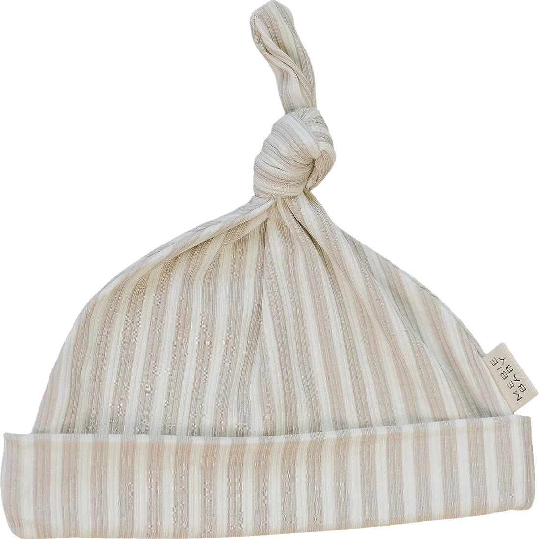 Taupe Striped Ribbed Bamboo Newborn Knot Hat