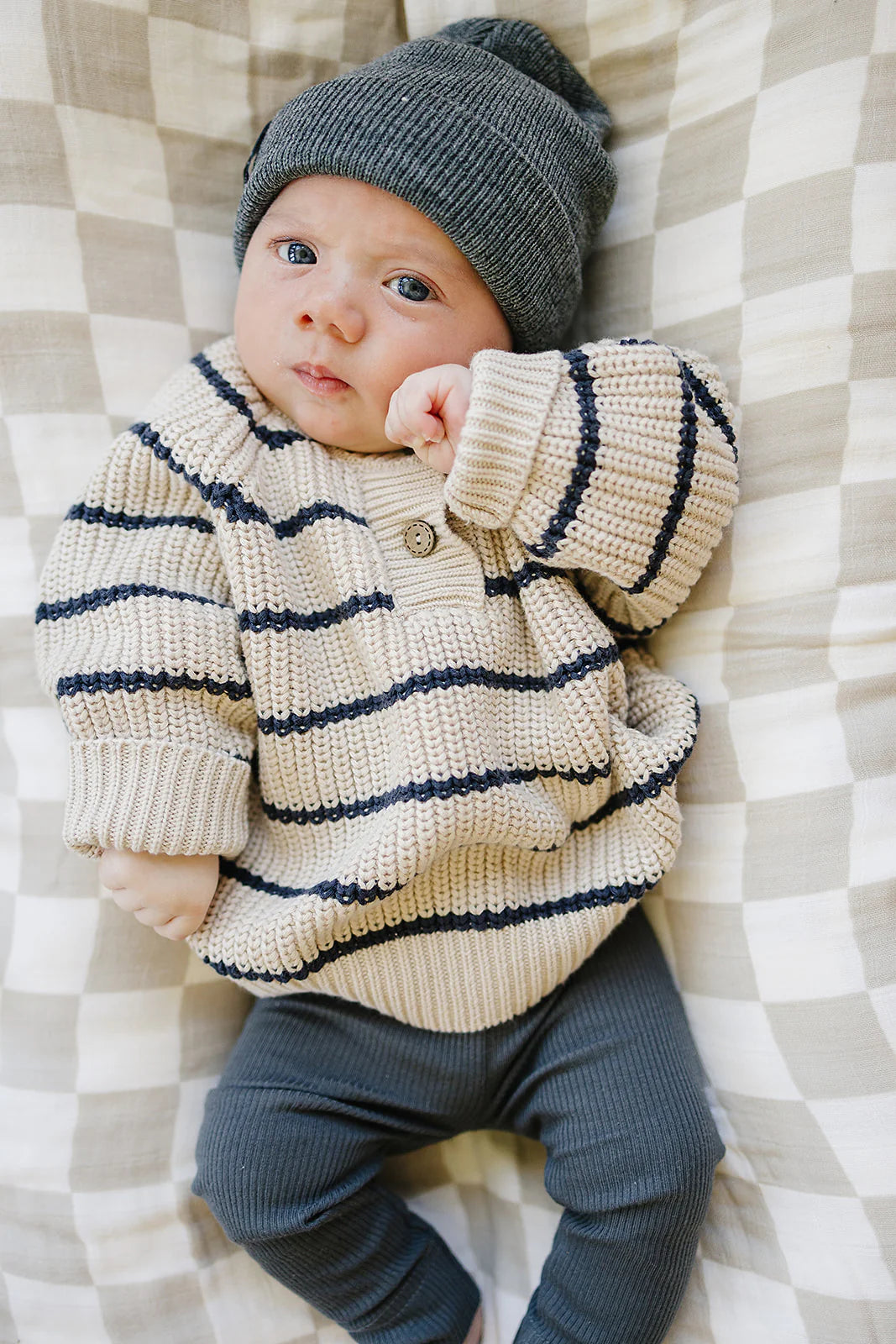 Striped Knit Button Sweater