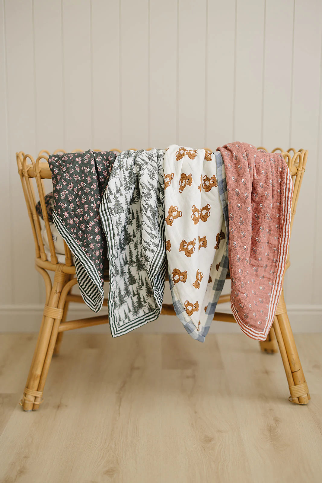 Olive Bloom + Green Stripes Muslin Quilt