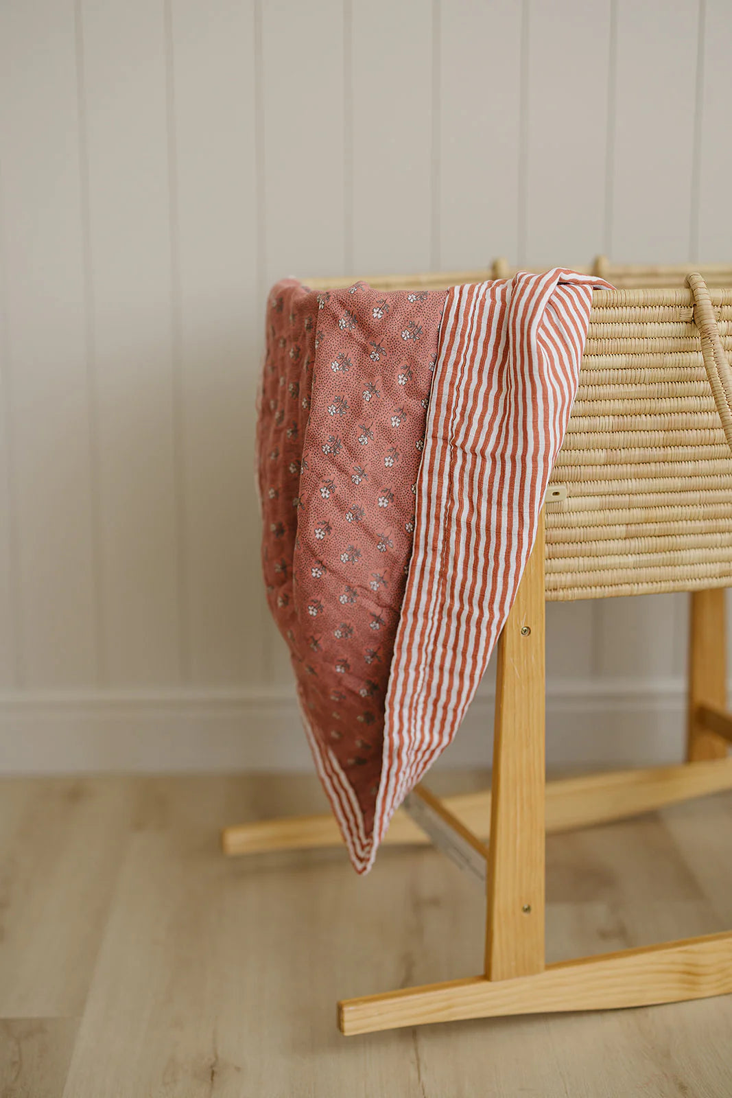 Vintage Pink Floral + Pink Striped Muslin Quilt