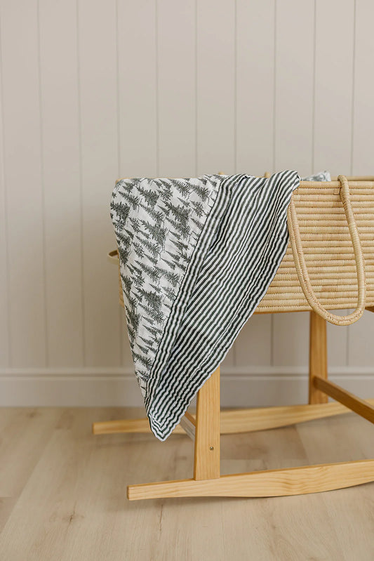 Forest + Green Striped Muslin Quilt
