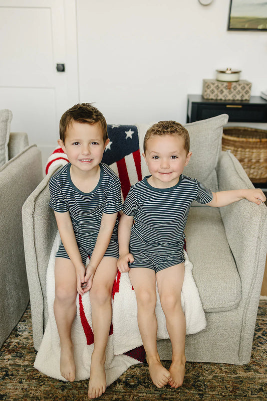 Navy Striped Ribbed Bamboo Set