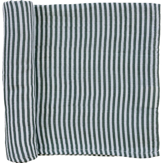 Green Striped Muslin Swaddle Blanket