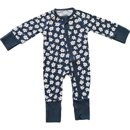Navy Daisy Ribbed Bamboo Sleeper
