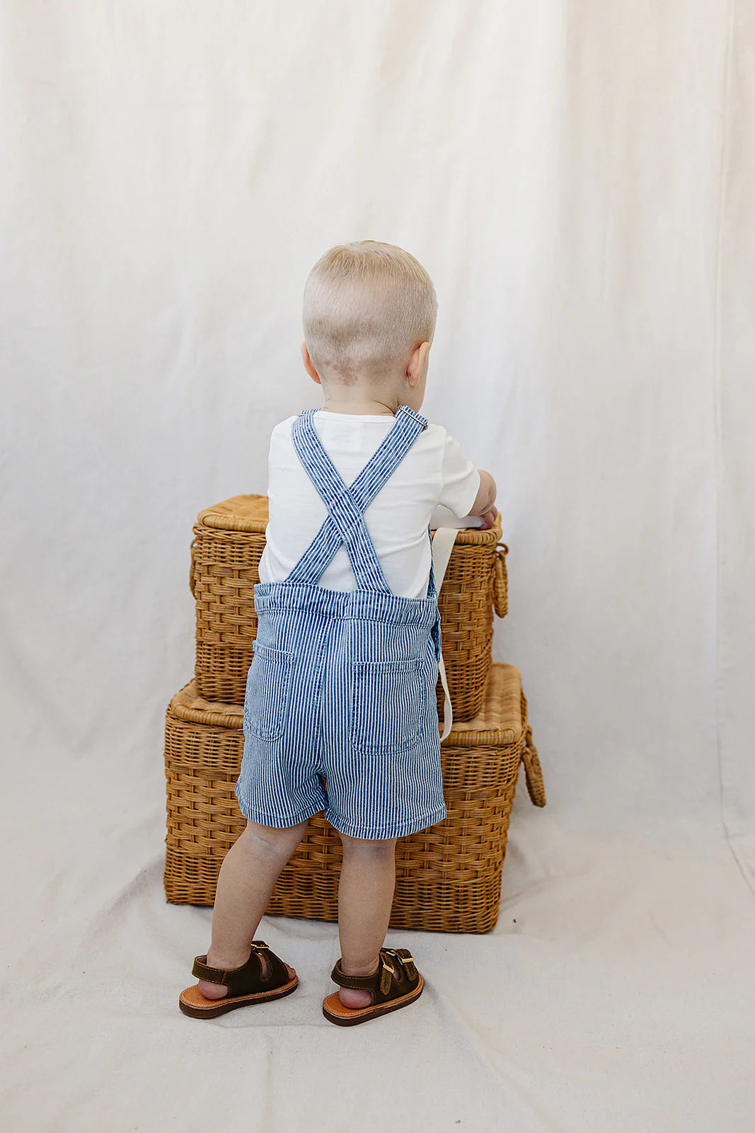 Short Blue Striped Overalls