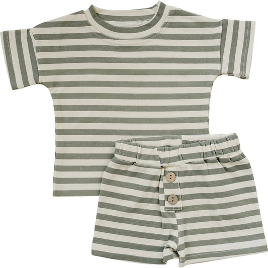 Sage Striped Shorts Set