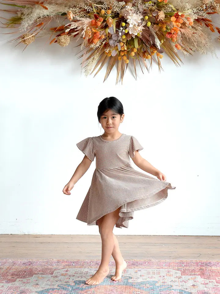 Spring Toffee Striped Twirl Dress