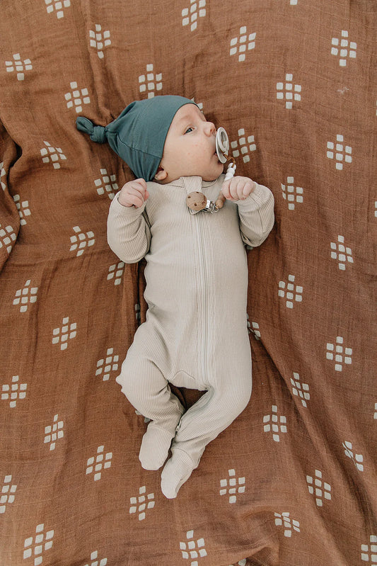 Oatmeal Cotton Ribbed Footed Sleeper