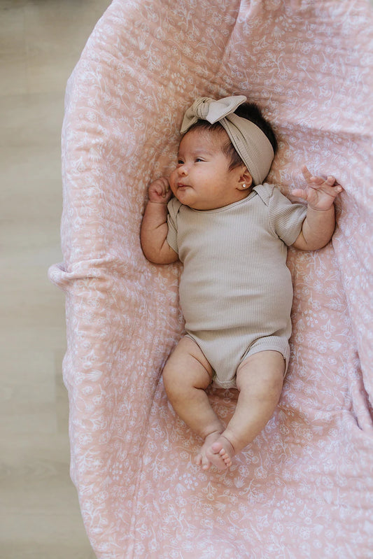 Oatmeal Organic Cotton Short Sleeve Ribbed Bodysuit