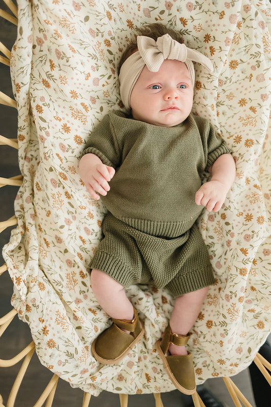 Winter Green Knit Button Top + Shorts Set