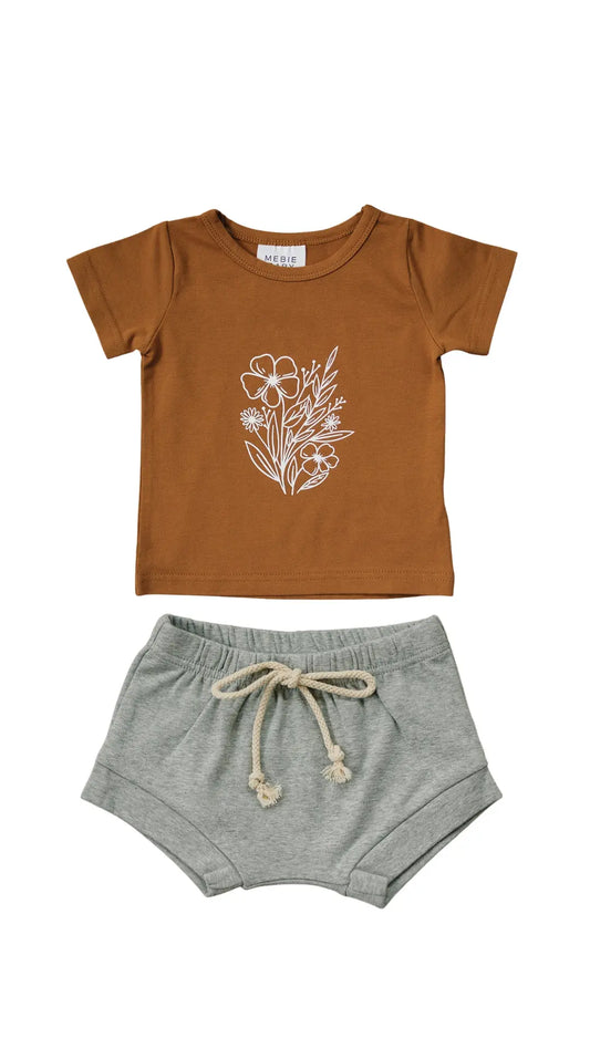 Mustard Floral Tee + Shorts Set
