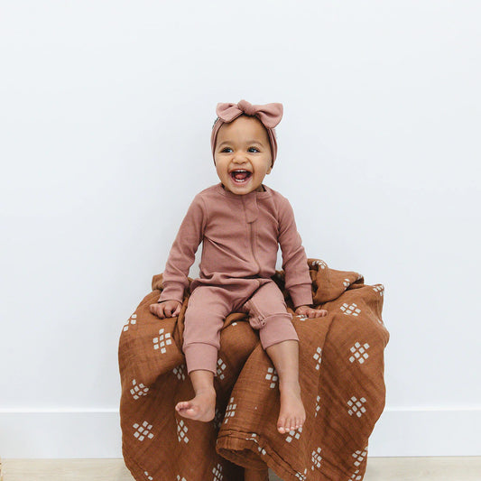 Ribbed Organic Cotton Dusty Rose Head Wrap