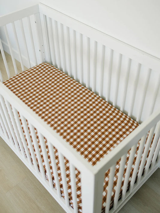 Mustard Gingham Muslin Crib Sheet