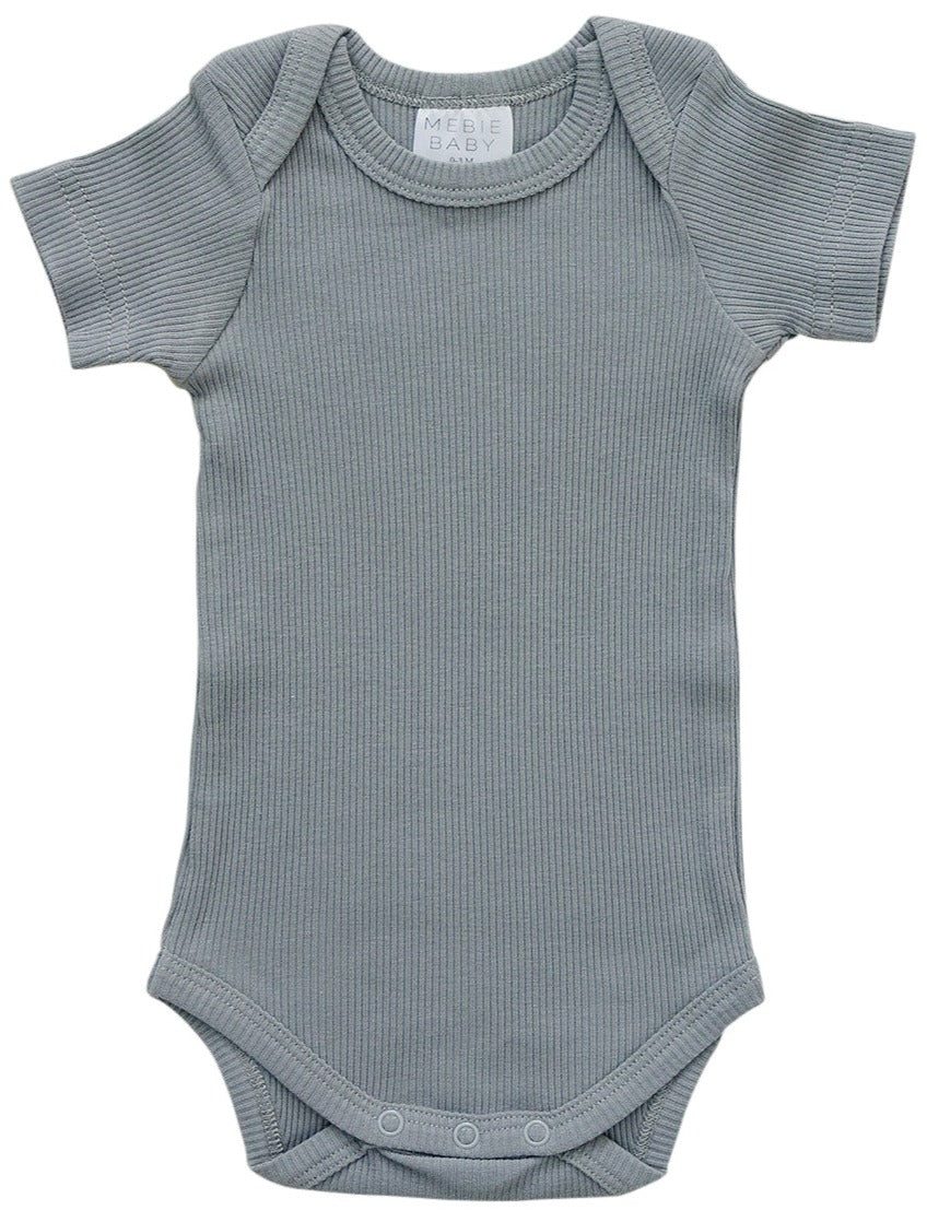 Grey Organic Cotton Short Sleeve Ribbed Bodysuit
