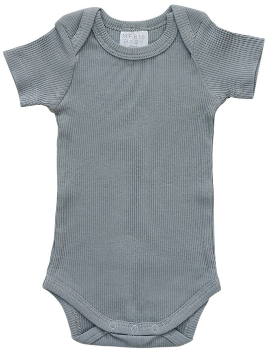 Grey Organic Cotton Short Sleeve Ribbed Bodysuit
