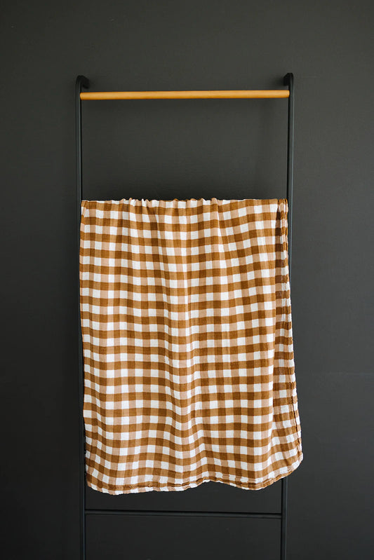 Mustard Gingham Muslin Swaddle Blanket